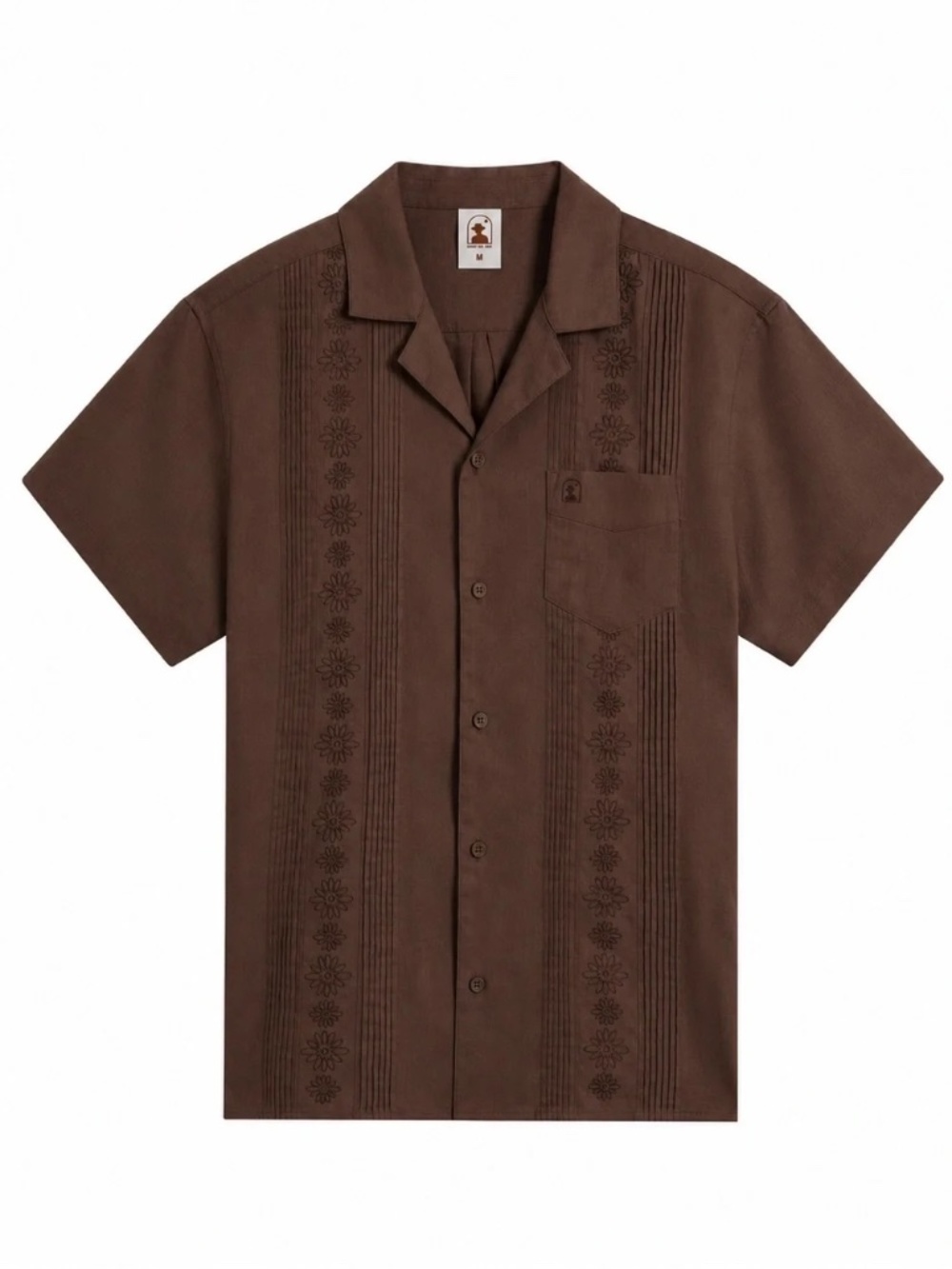 Dandy Del Mar | Brisa Linen Chocolate Brown Floral Embroidered Camp Shirt | XXL